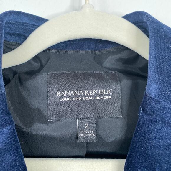 BANANA REPUBLIC Long and Lean Blazer Blue Velvet Size 2 Holiday Party Navy - Picture 5 of 6